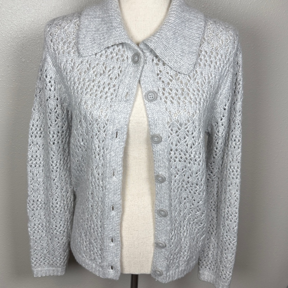 Joie Open Knit Pointelle Cardigan Sweater SM Button Up Shawl Collar Scandi Femme